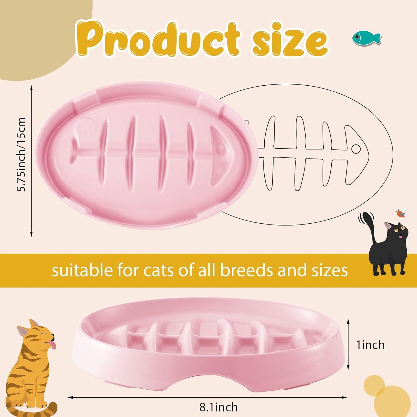 Cat Slow Feeder Bowl Slow Feed Cat Dish Fishbone Cat Slow Feeder Small Interactive Dog Feeder Dish Anti Gulping Pet Bowl For Cat And Dog Slow Eating To Against Bloat